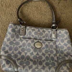 Coach Silver and Gray Signature Shoulder Bag